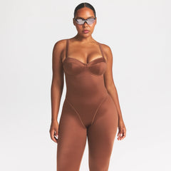 NikeSKIMS SATIN SHINE PANELED 26" ONE PIECE | CAROB BROWN