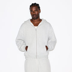 FLEECE LOUNGE MENS RELAXED ZIP UP HOODIE | LIGHT HEATHER GREY