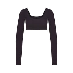 WOOL RIB LONG SLEEVE CROPPED TOP | OBSIDIAN