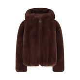FAUX FUR HOODED ZIP UP JACKET | COCOA