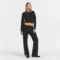 SWEATER KNIT LONG SLEEVE CROPPED POLO | ONYX