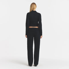 SWEATER KNIT LONG SLEEVE CROPPED POLO | ONYX