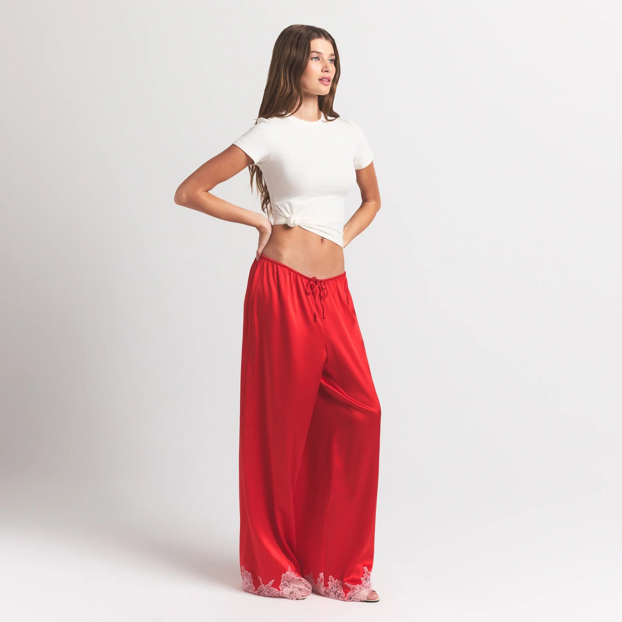 SILK LACE PANT | RUBY CONTRAST