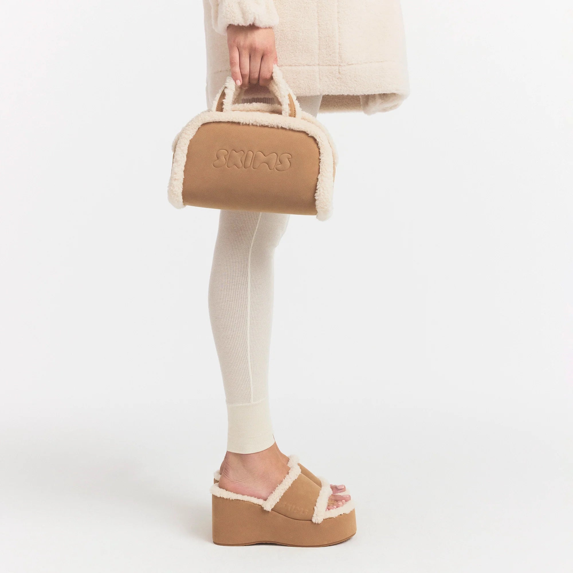 FAUX SHEARLING MINI DUFFLE | CLAY SHERPA