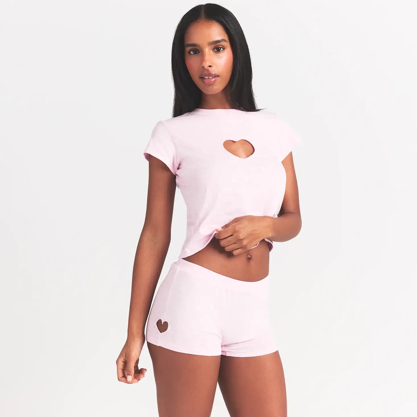 WORN IN JERSEY MICRO HEART SHORT | BABY PINK