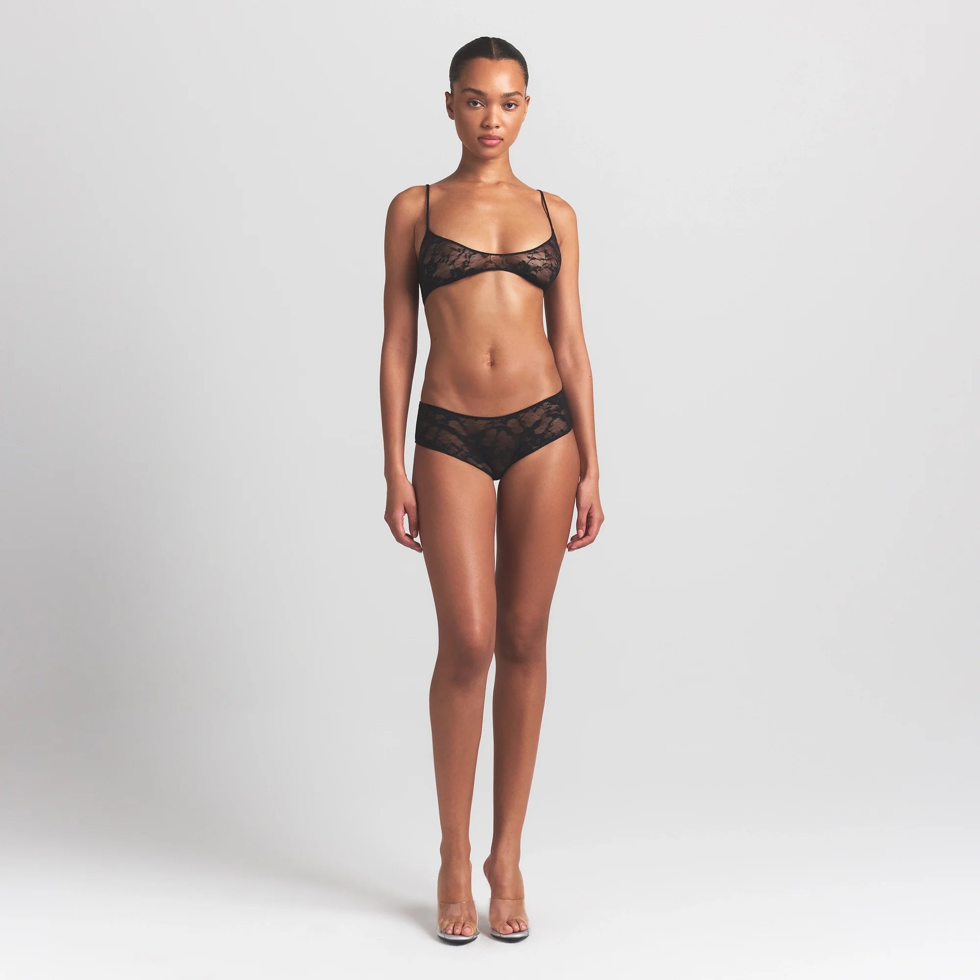 STRETCH LACE LOW RISE HIPSTER | SOOT