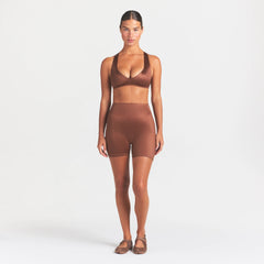 NikeSKIMS SATIN SHINE PLUNGE T-BACK BRA | CAROB BROWN