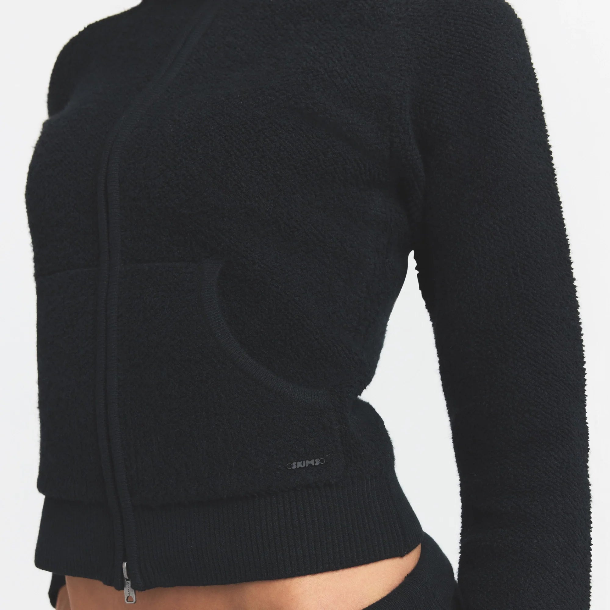 TEXTURED KNIT SHERPA ZIP UP | ONYX