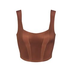 NikeSKIMS SATIN SHINE PANELED SCOOP TANK | CAROB BROWN