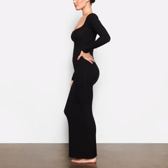 SOFT LOUNGE LONG SLEEVE DRESS | ONYX