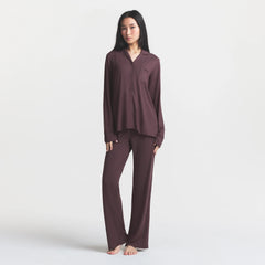 SKIMS SLEEP LONG SLEEVE BUTTON UP SET | RAISIN