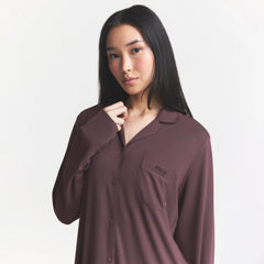 SKIMS SLEEP LONG SLEEVE BUTTON UP SET | RAISIN