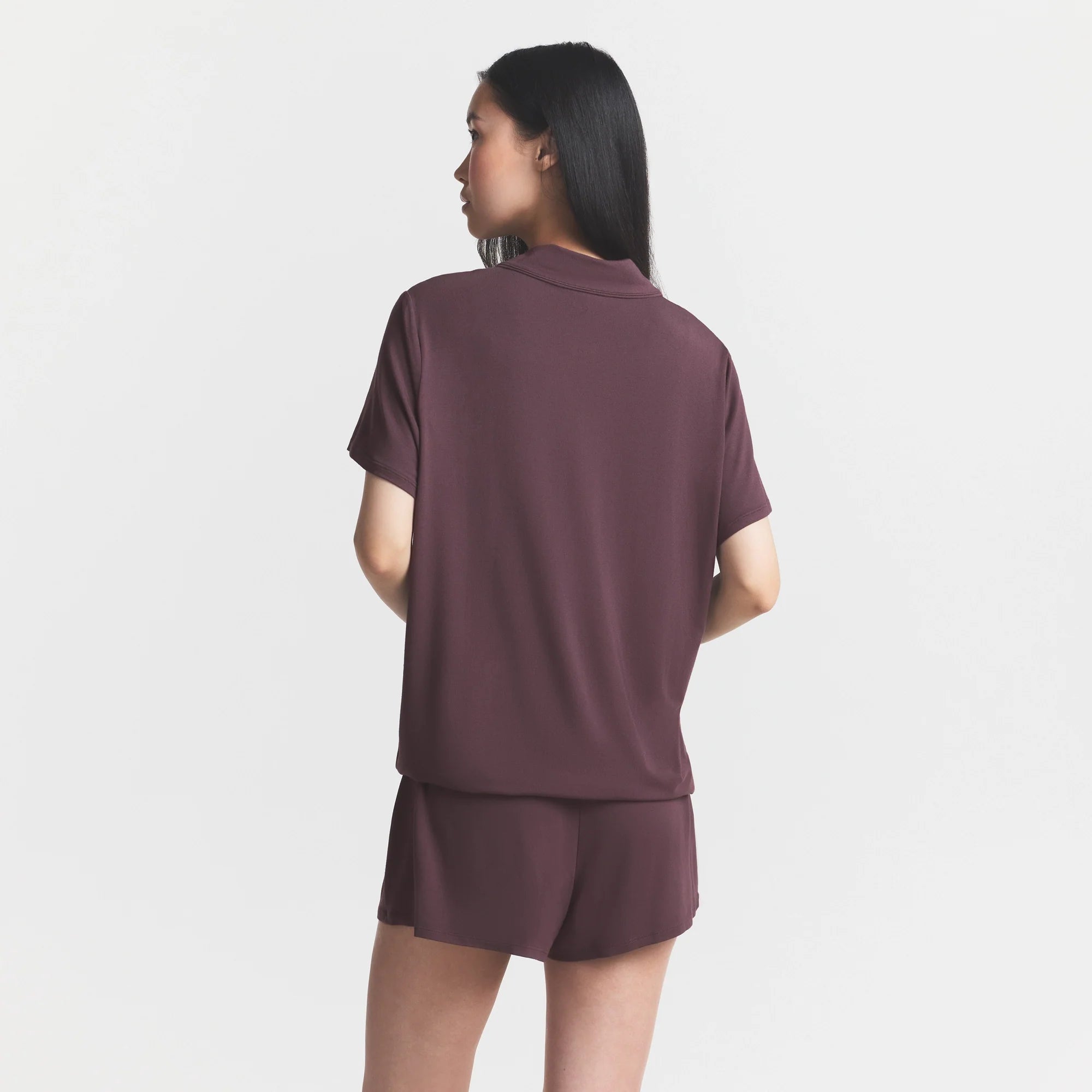 SKIMS SLEEP SHORT SLEEVE BUTTON UP SET | RAISIN