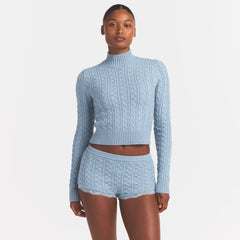 SWEATER KNIT CABLE TURTLENECK | FOG