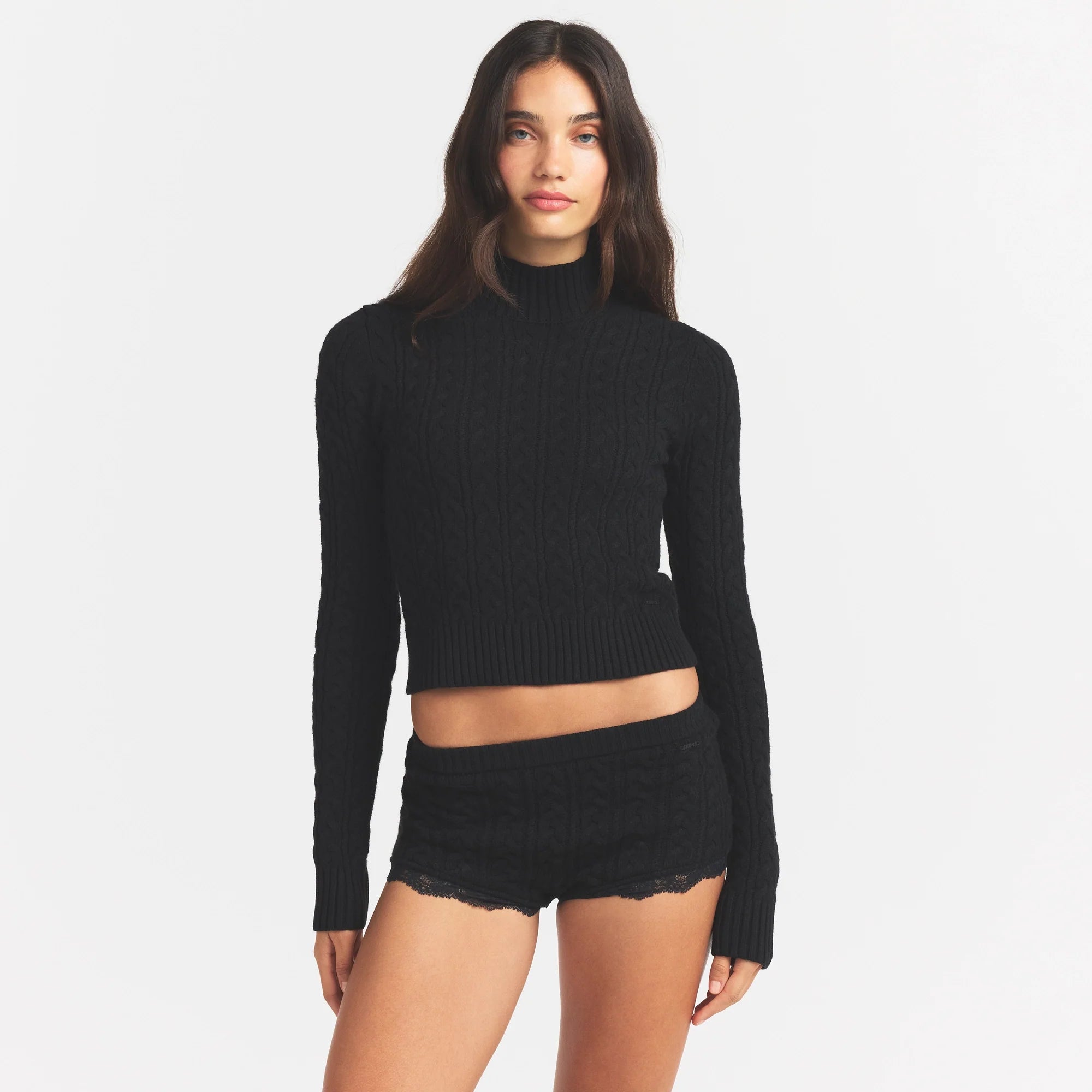 SWEATER KNIT CABLE TURTLENECK | ONYX