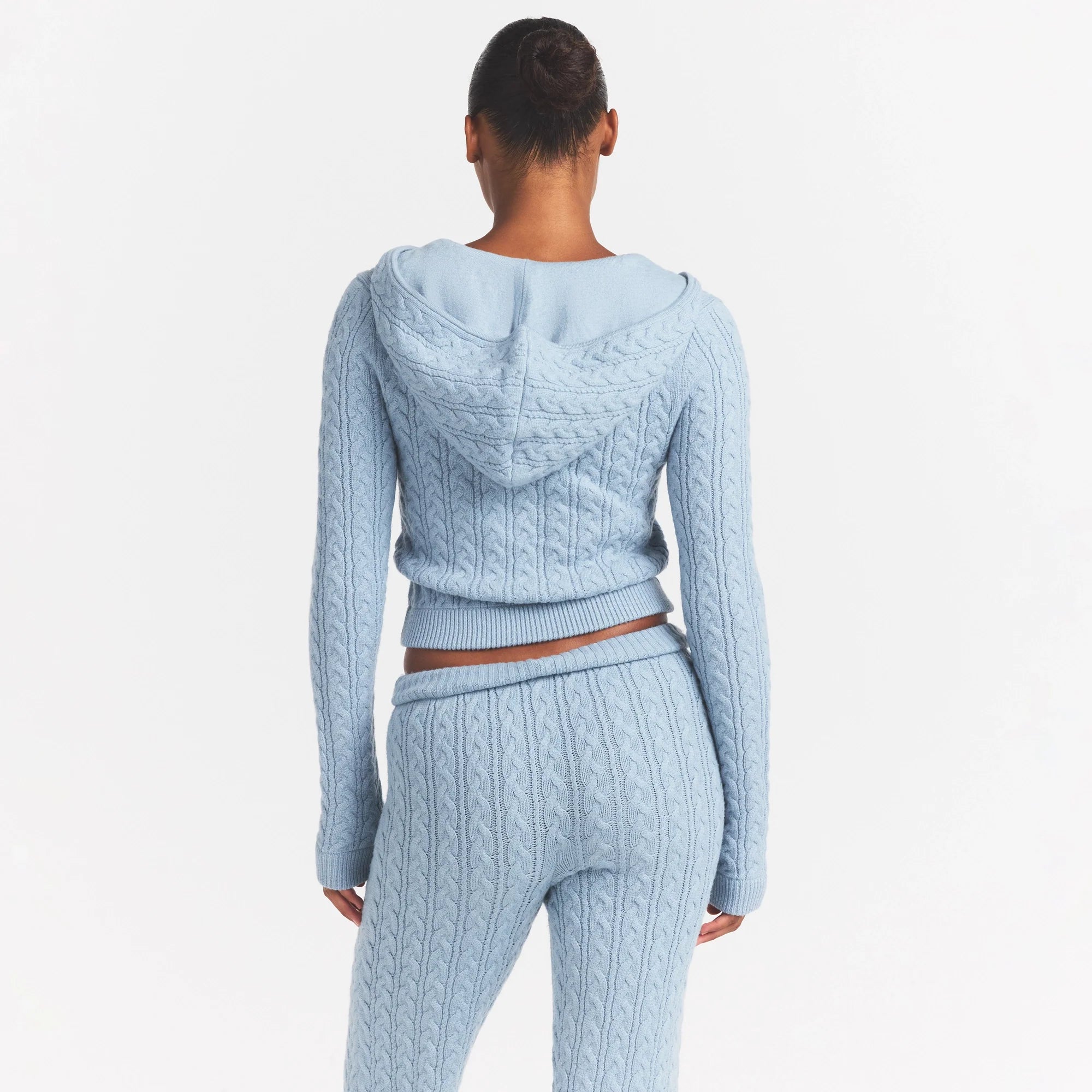 SWEATER KNIT CABLE ZIP UP HOODIE | FOG