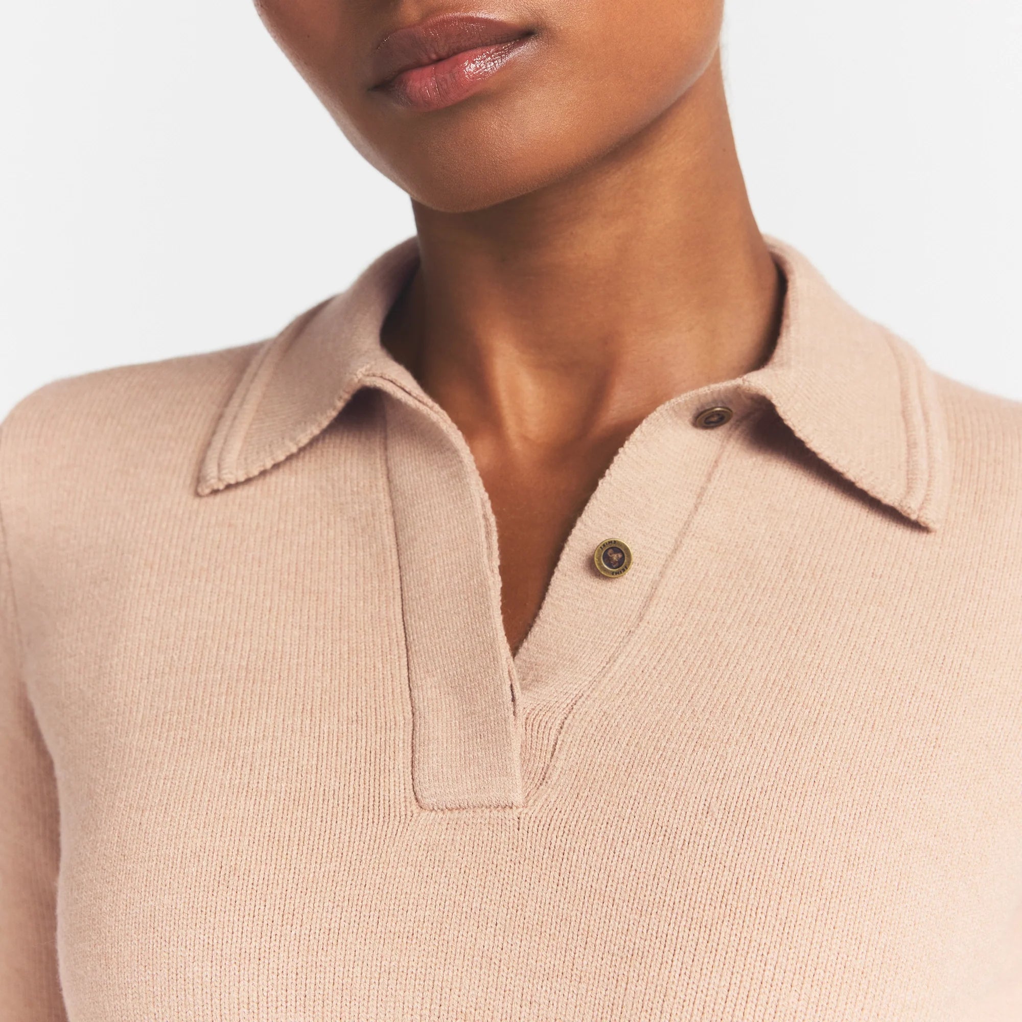SWEATER KNIT LONG SLEEVE CROPPED POLO | TOFFEE