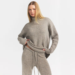 TWEED KNIT TEXTURED OVERSIZED TURTLENECK | LATTE