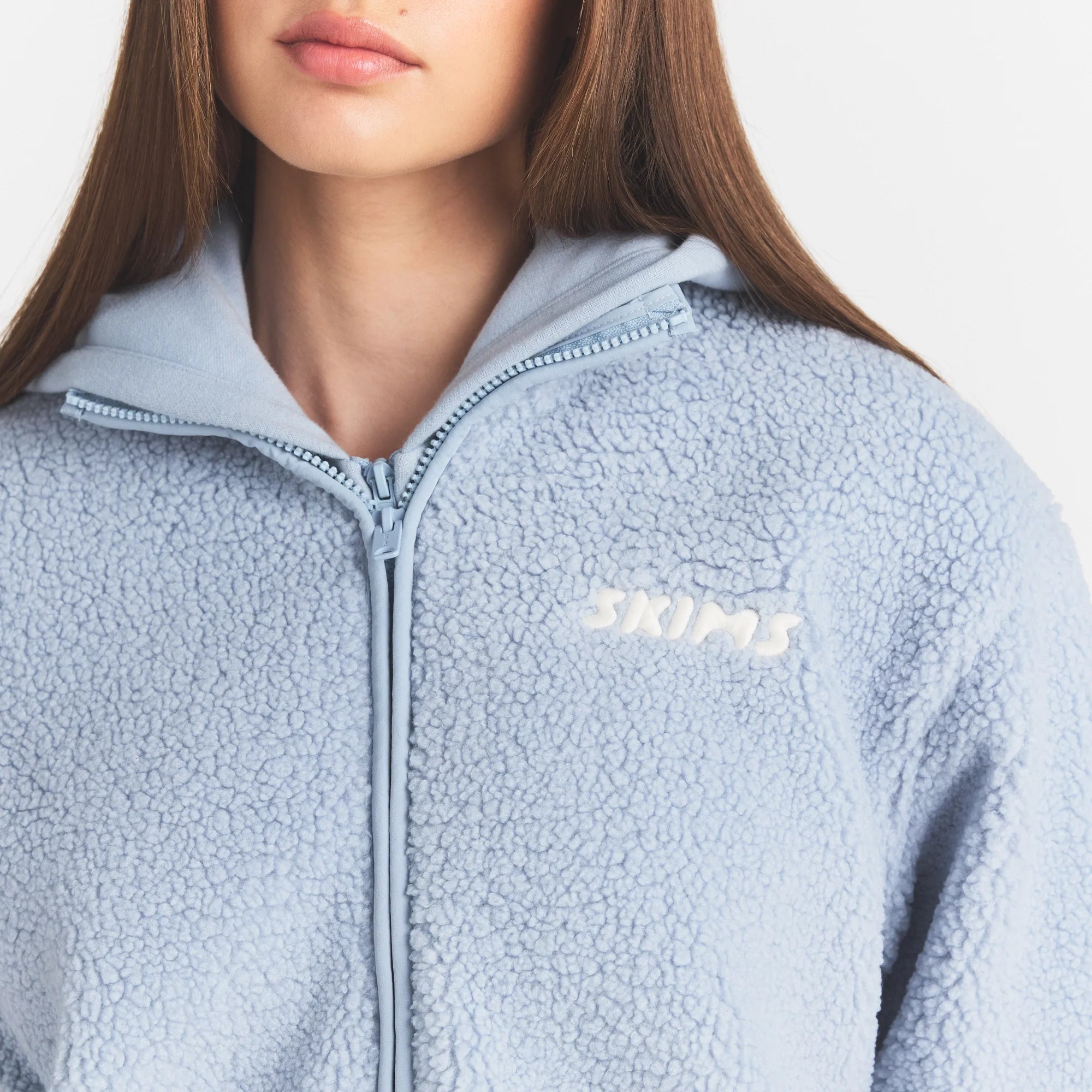 TEDDY BOXY ZIP UP JACKET | FOG