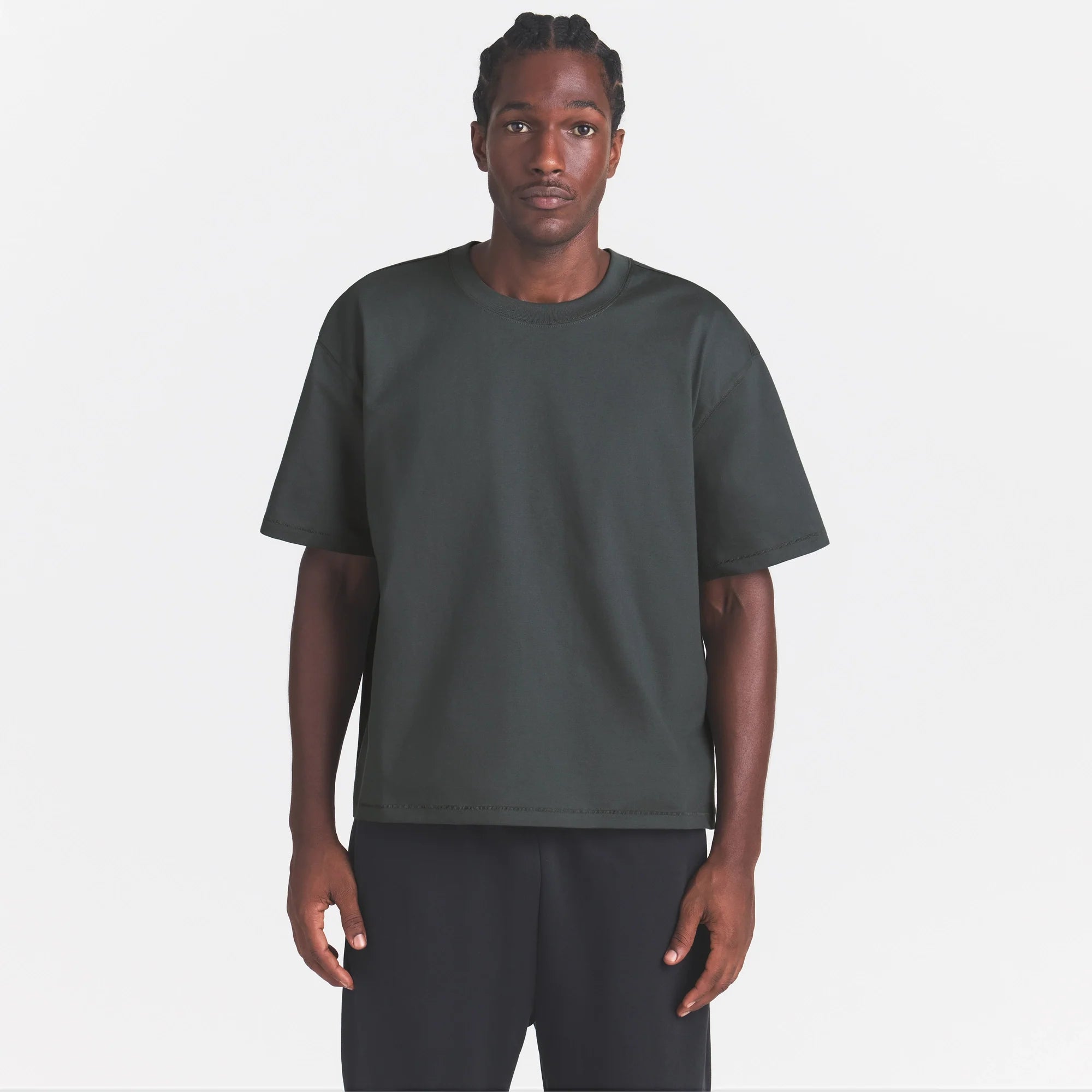 HEAVYWEIGHT COTTON MENS RELAXED CROPPED CREWNECK | DEEP SEA