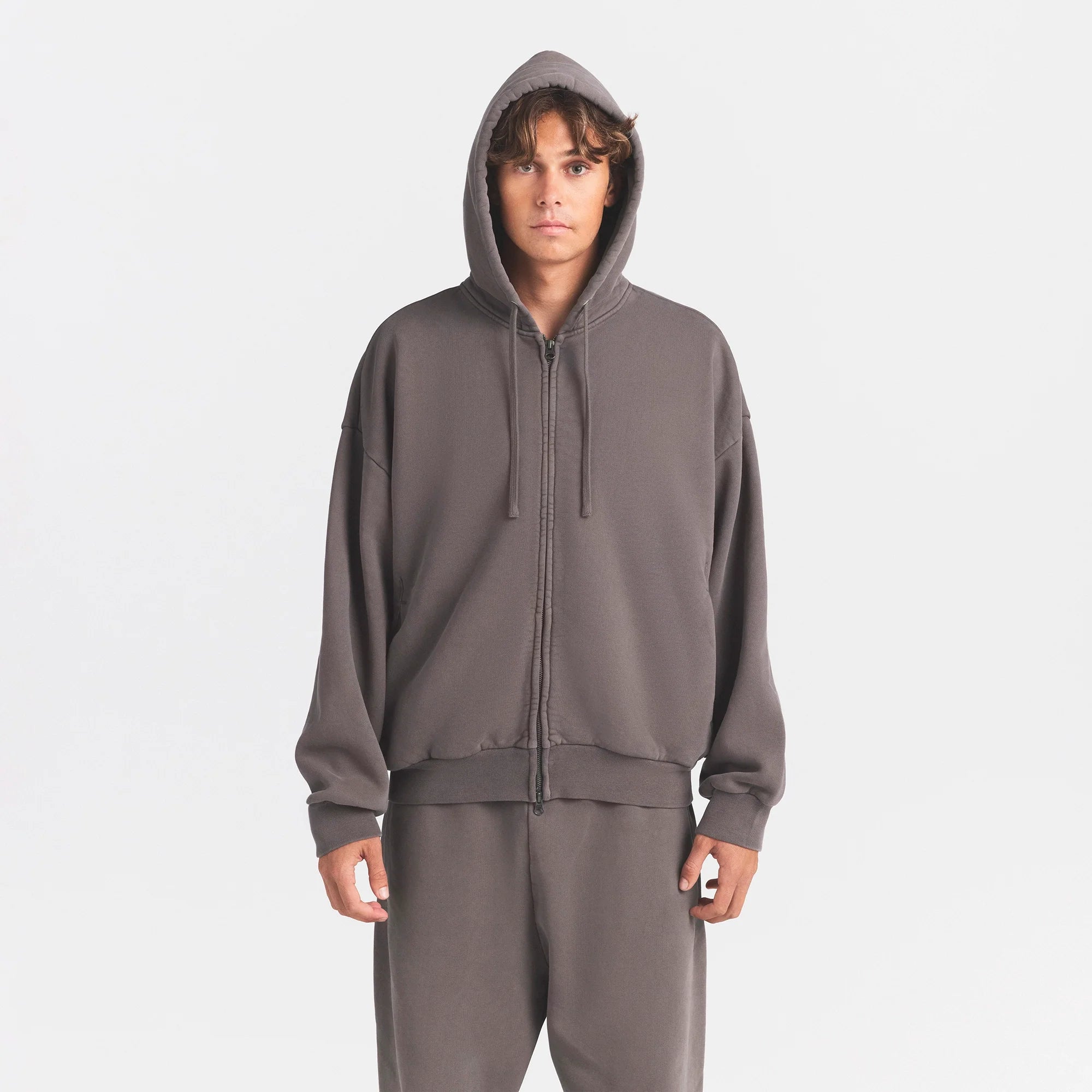 HEAVYWEIGHT FLEECE MENS ZIP UP HOODIE | STERLING